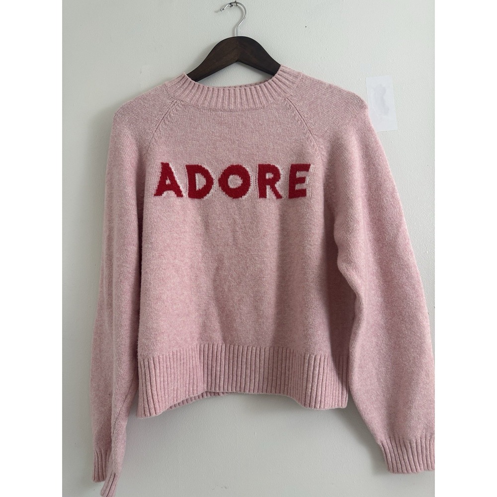 Old Navy SoSoft Womens M Pink ADORE Graphic Sweater Valentine Crewneck